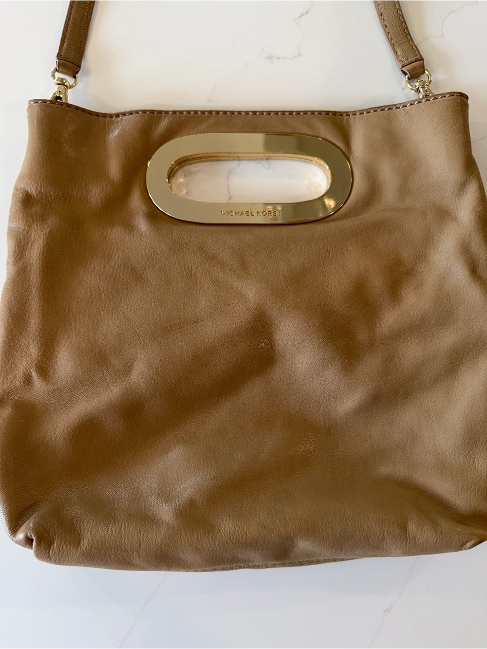 Michael Kors Brown Leather Shoulder Bag with Gold Handle
